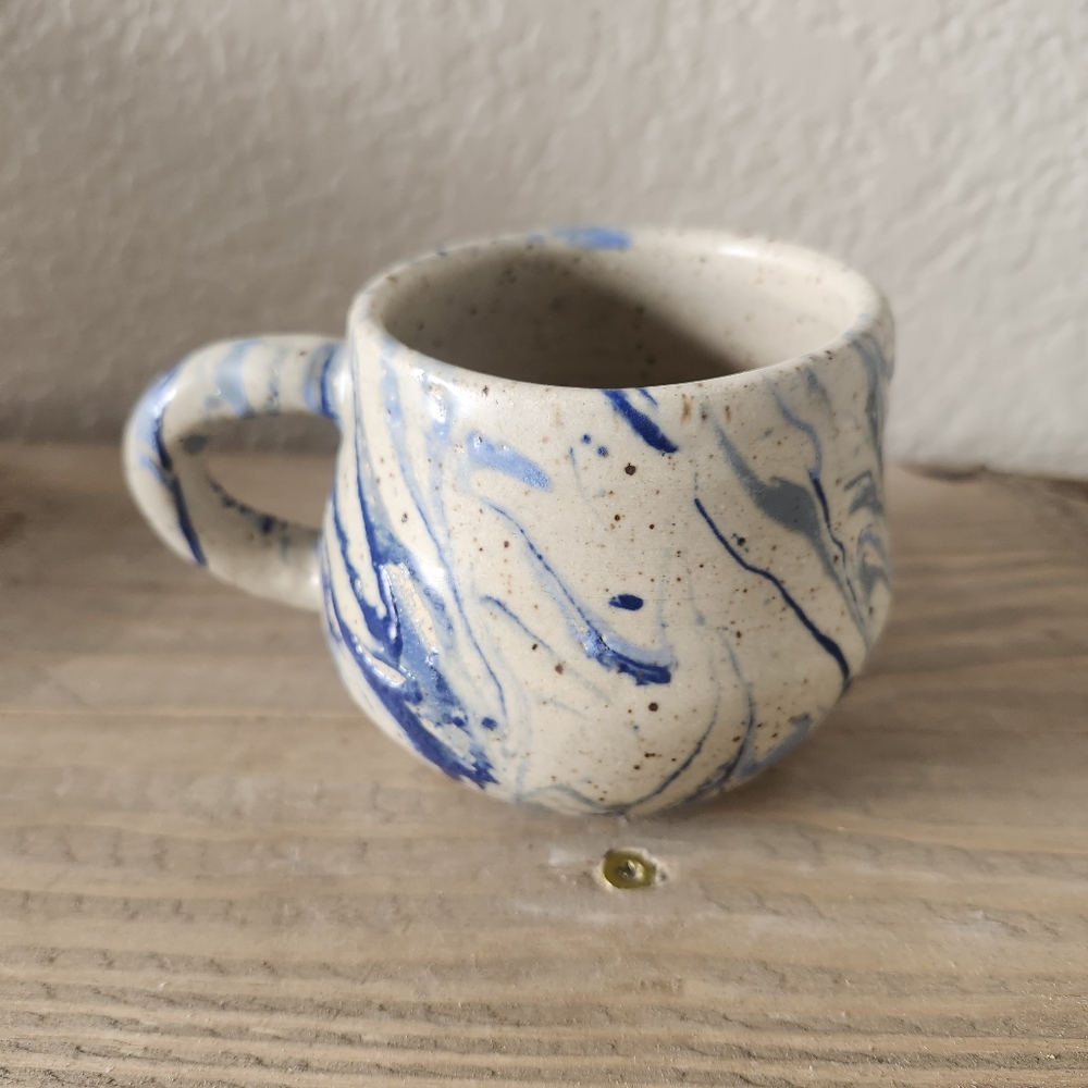 Studio Pottery Handmade Blue and Cream Ceramic Mug